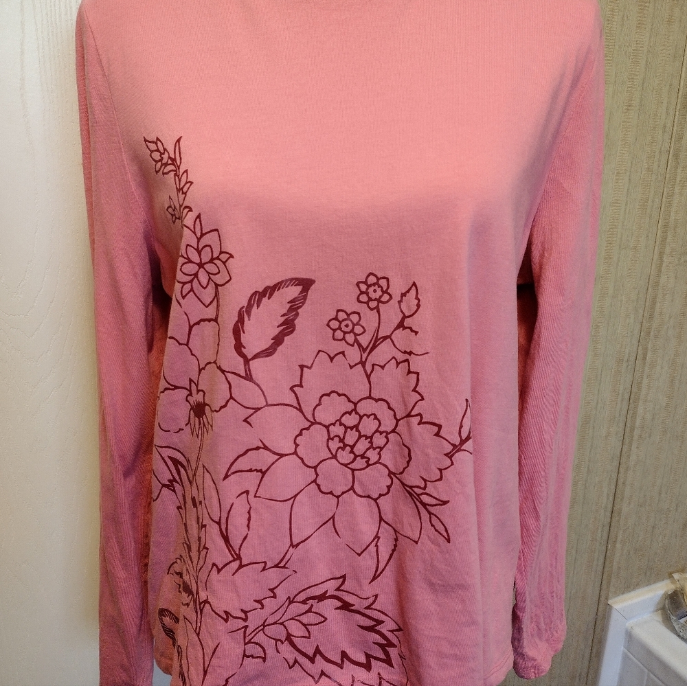 TALBOTS SIZE XL PETITE. Floral Pink Long Sleeve Top